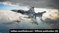 Самолет F-16 с опознавательными знаками Украины (коллаж)