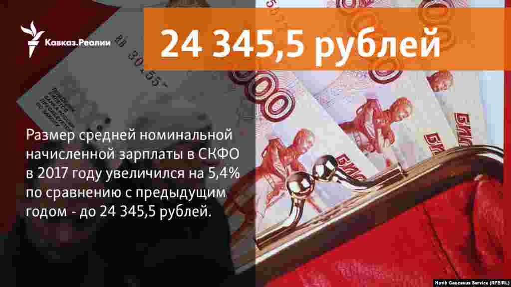 02.03.2018 //&nbsp;Размер средней номинальной начисленной зарплаты в СКФО в 2017 году увеличился на 5,4% по сравнению с предыдущим годом - до 24 345,5 рублей.