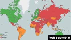 Карта, отражающая уровень свободы слова в мире в соответствии с докладом Freedom House